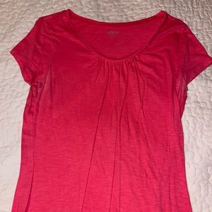 Loft Hot Pink & Tan Swoop Neck T shirt